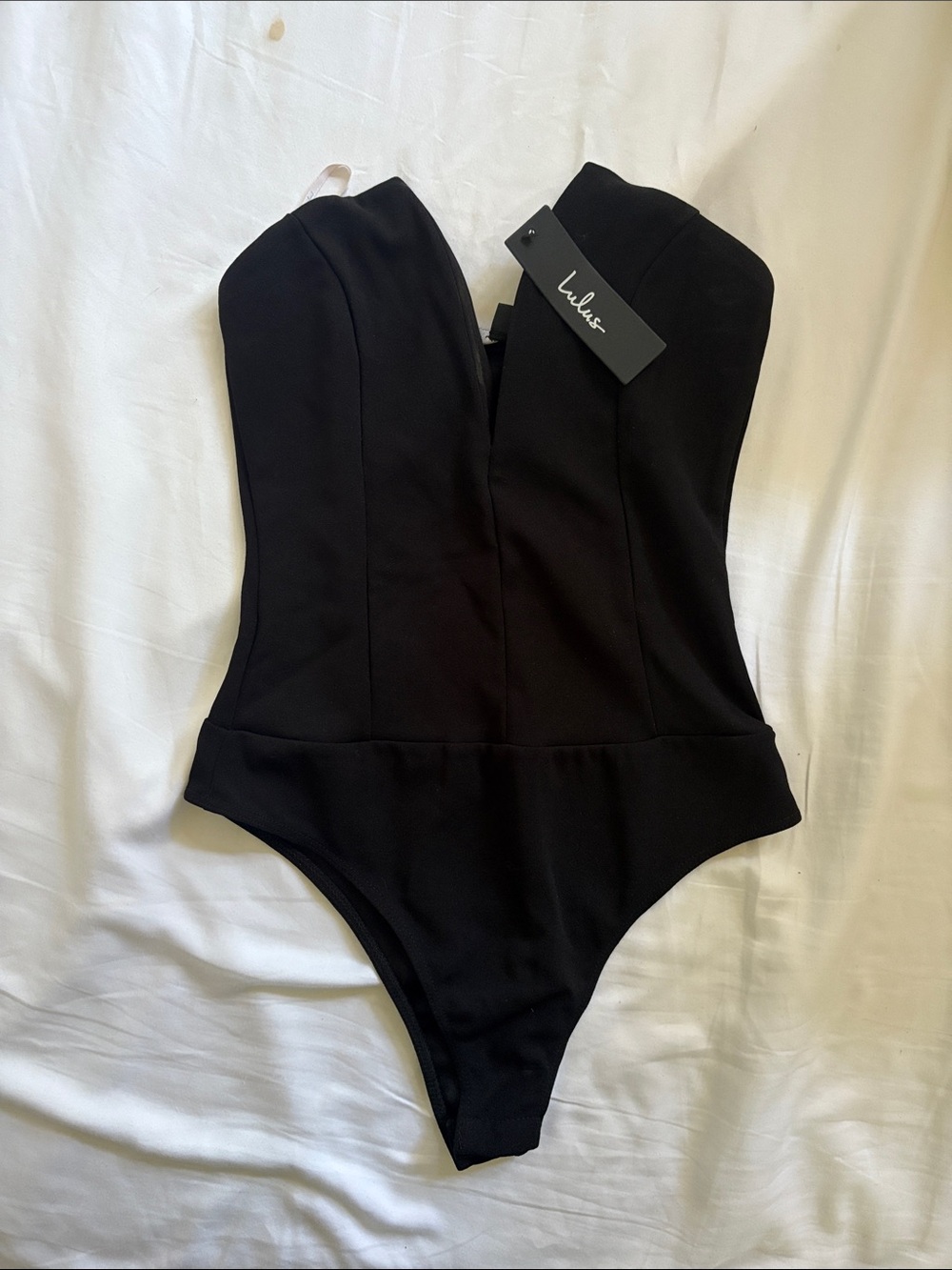 Lulu's Black Strapless Sweetheart Bodysuit